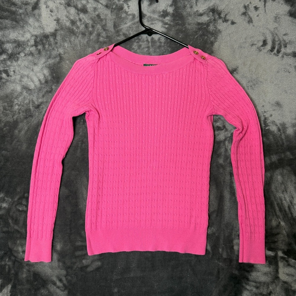 Lauren Ralph Lauren Womens Pink Long Sleeve Top Size Small Cable Knit Buttons